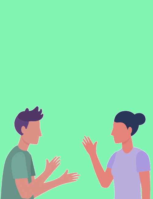 Animated male and female speaking and speech bubbles
