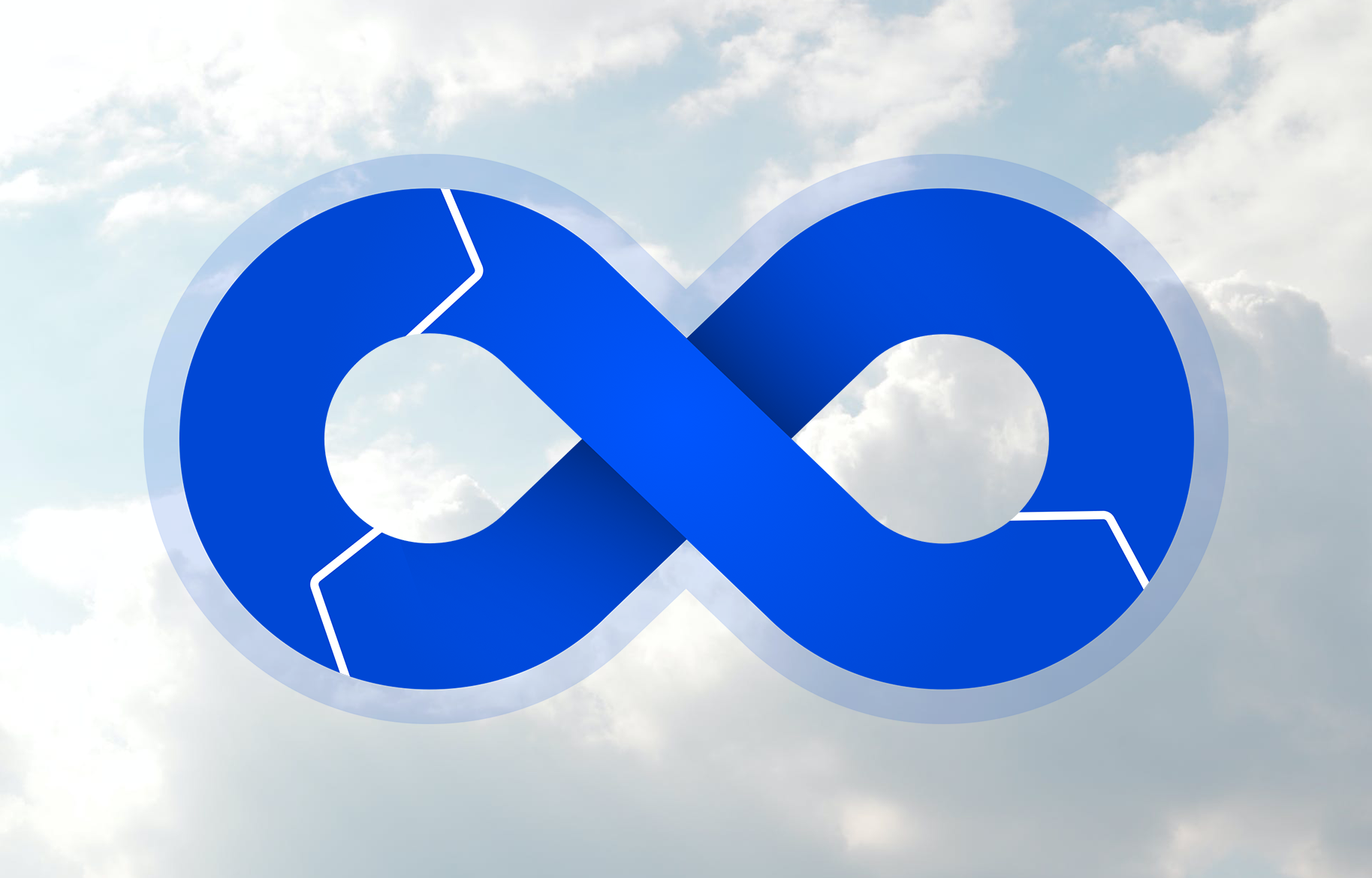 Clouds in the sky with a blue DevOps infinity symbol on top