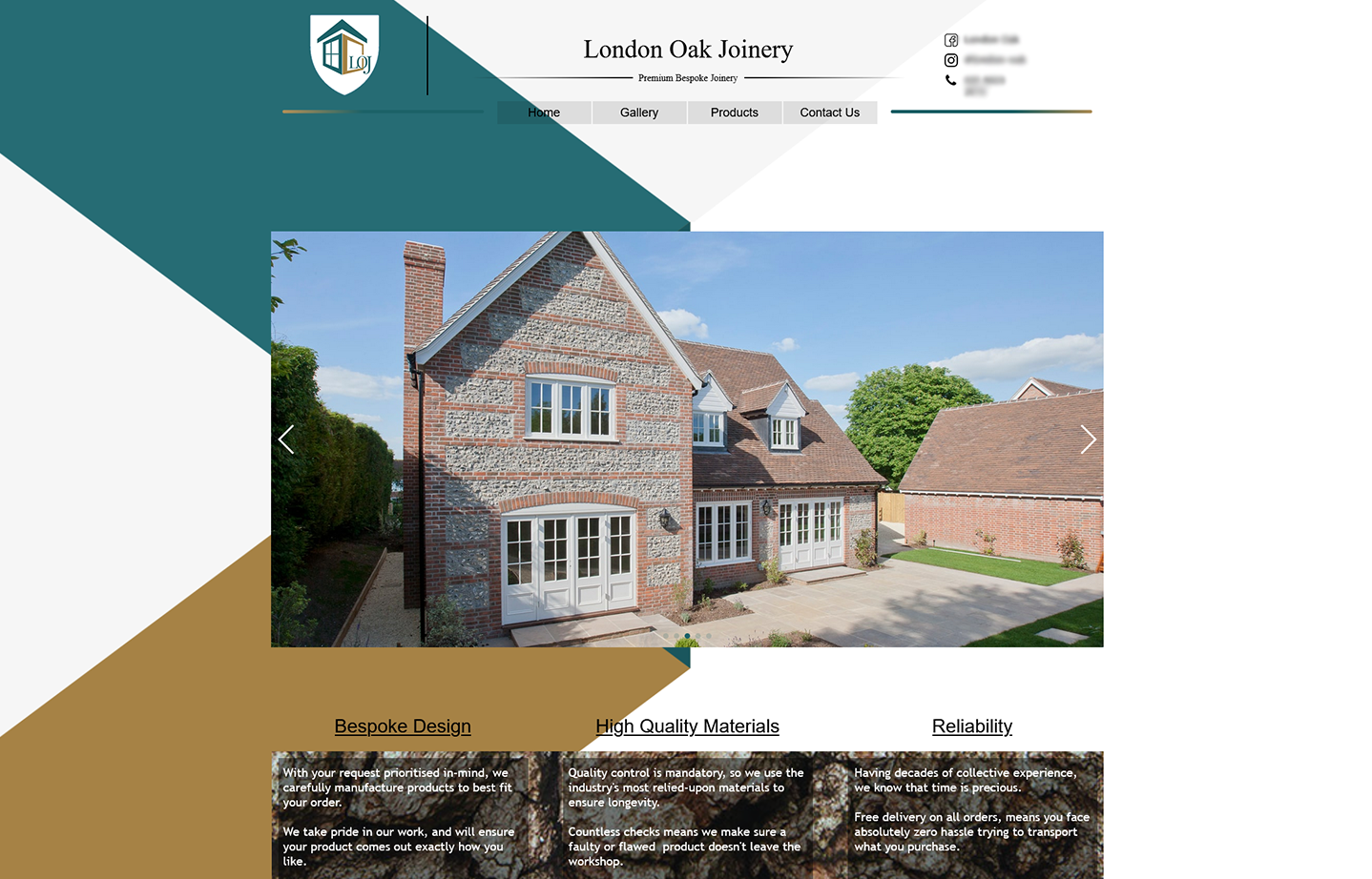 A screenshot of London Oak Joinery's website